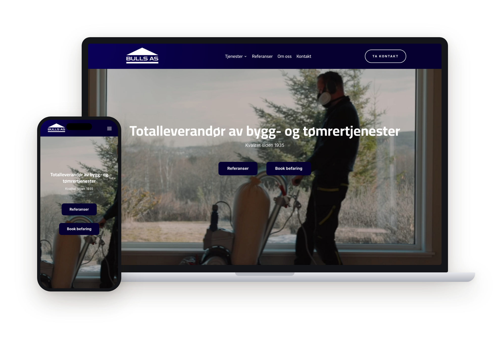 Bulls sin nettside vist på laptop og mobil