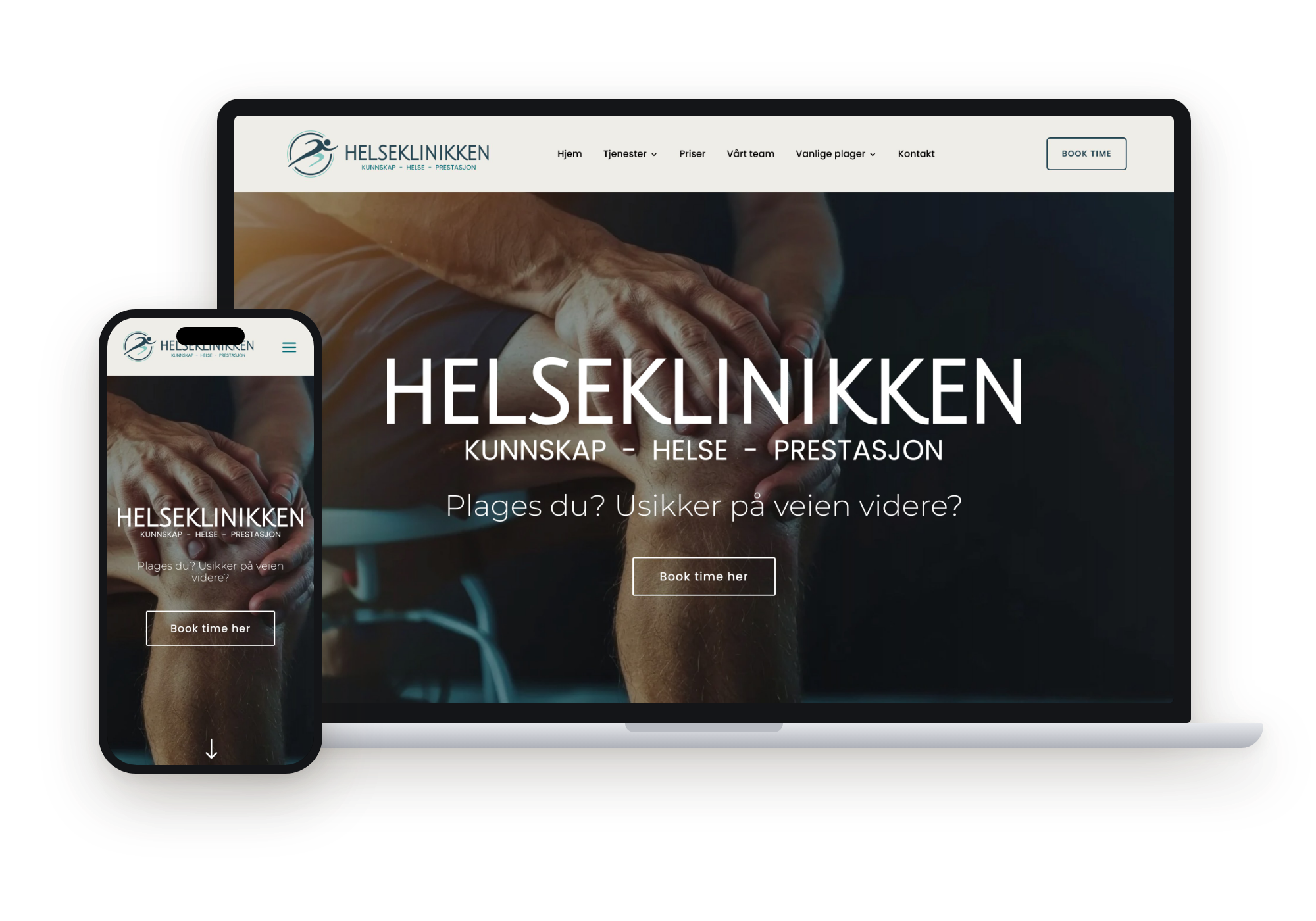 Helseklinikken sin nettside vist på laptop og mobil