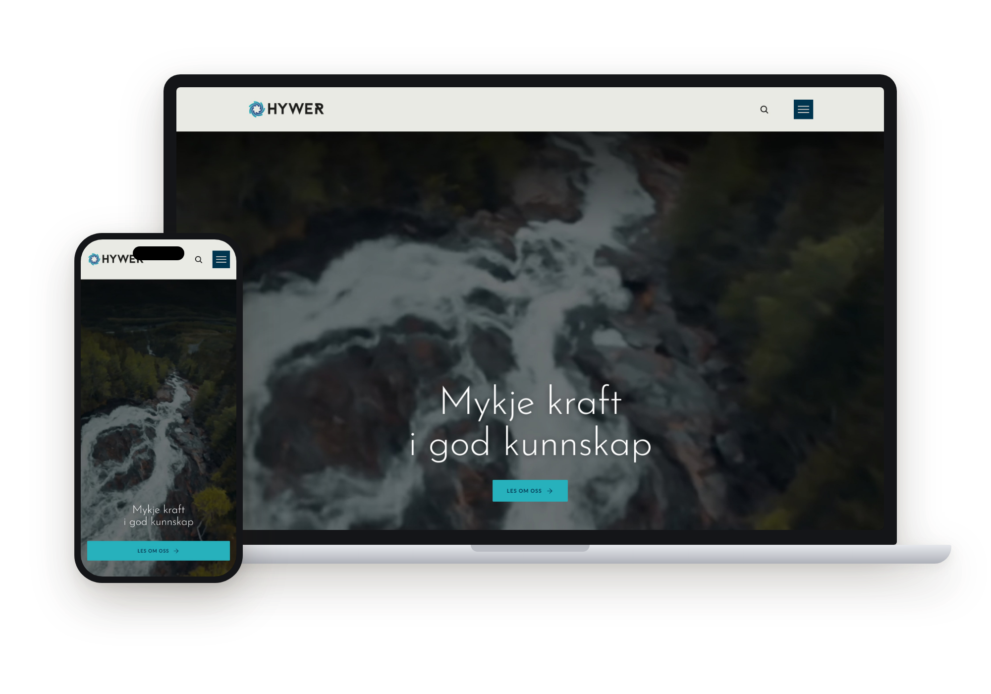 Hywer sin nettside vist på laptop og mobil