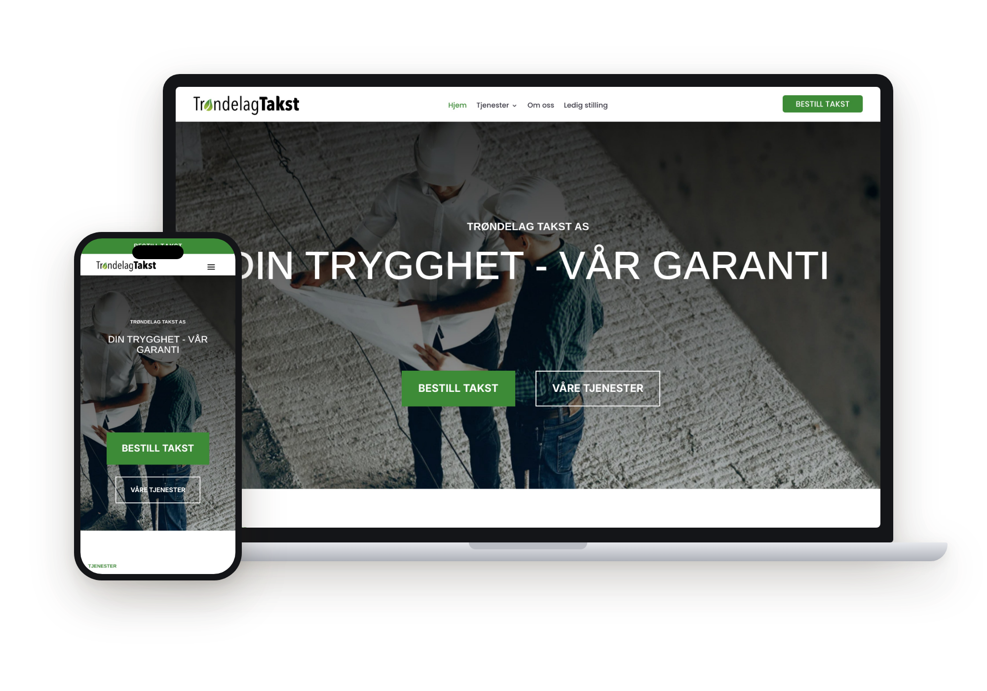 Trøndelag Takst sin nettside vist på laptop og mobil