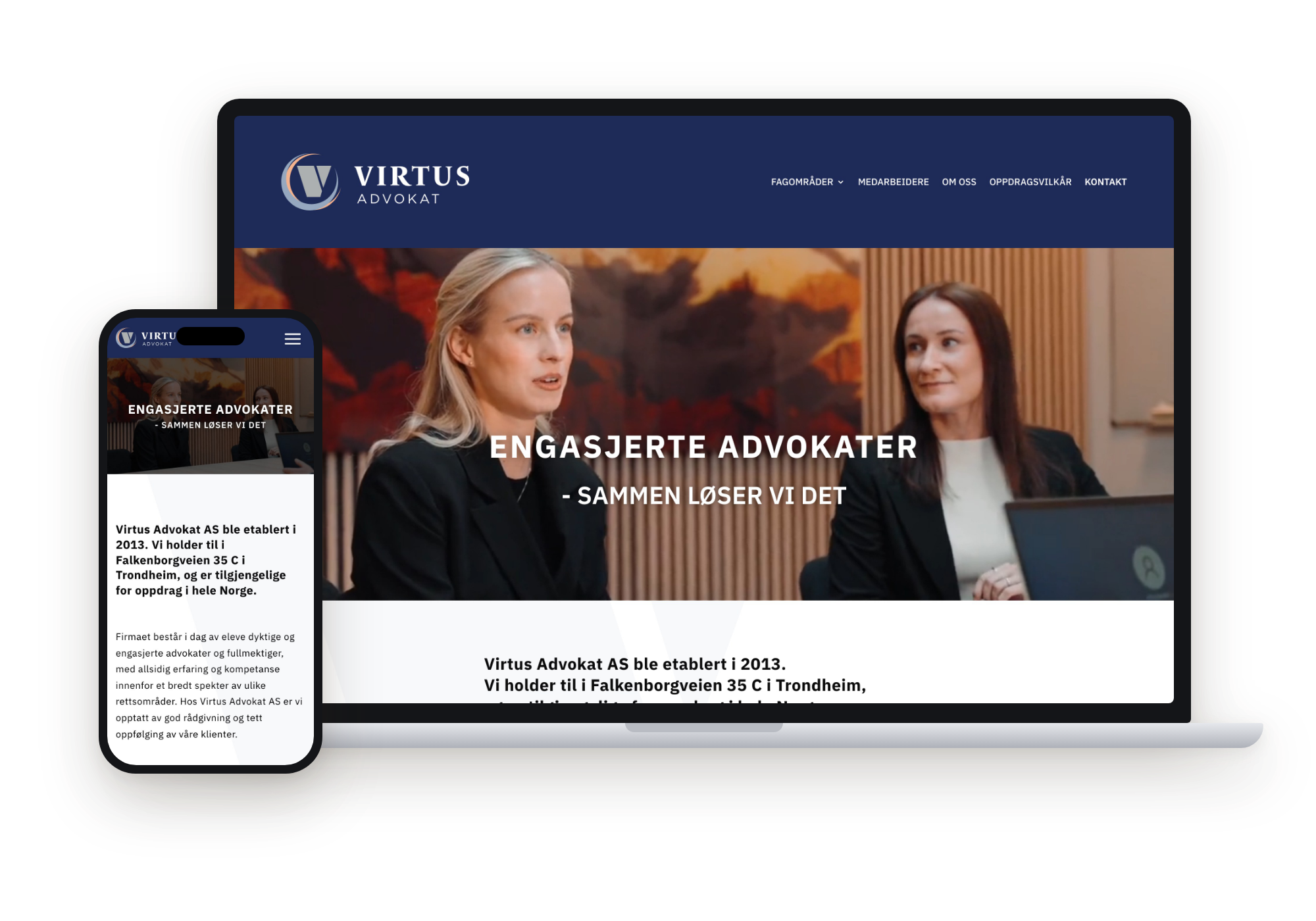 Virtus Advokat sin nettside vist på laptop og mobil